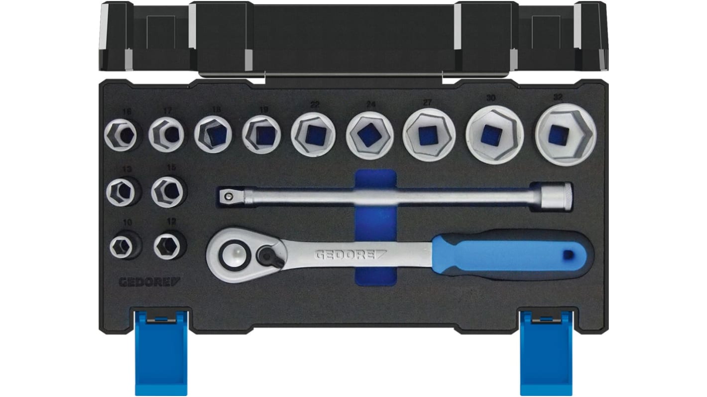 Gedore 1/2 Zoll Vierkant 0.5Zoll 6-Punkt Standard-Steckschlüsselsatz 15-teilig