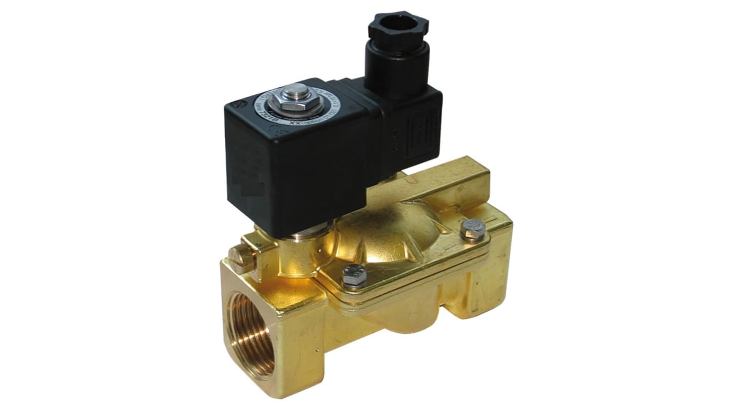 Válvula de solenoide Parker de 2 puertos, Hembra BSP de 2 pulg., Piloto, NC de 24 V dc