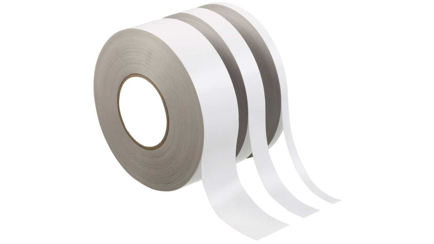 RS PRO Doppelseitiges Papierband, Weiß bis +80°C, 12mm x 50m