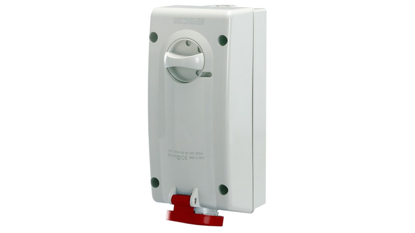 Scame Switchable IP44 Industrial Interlock Socket 3P+N+E, Earthing Position 6h, 16A, 415 V