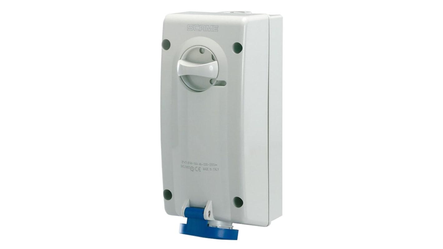 Scame Switchable IP44 Industrial Interlock Socket 2P+E, Earthing Position 6h, 32A, 250 V