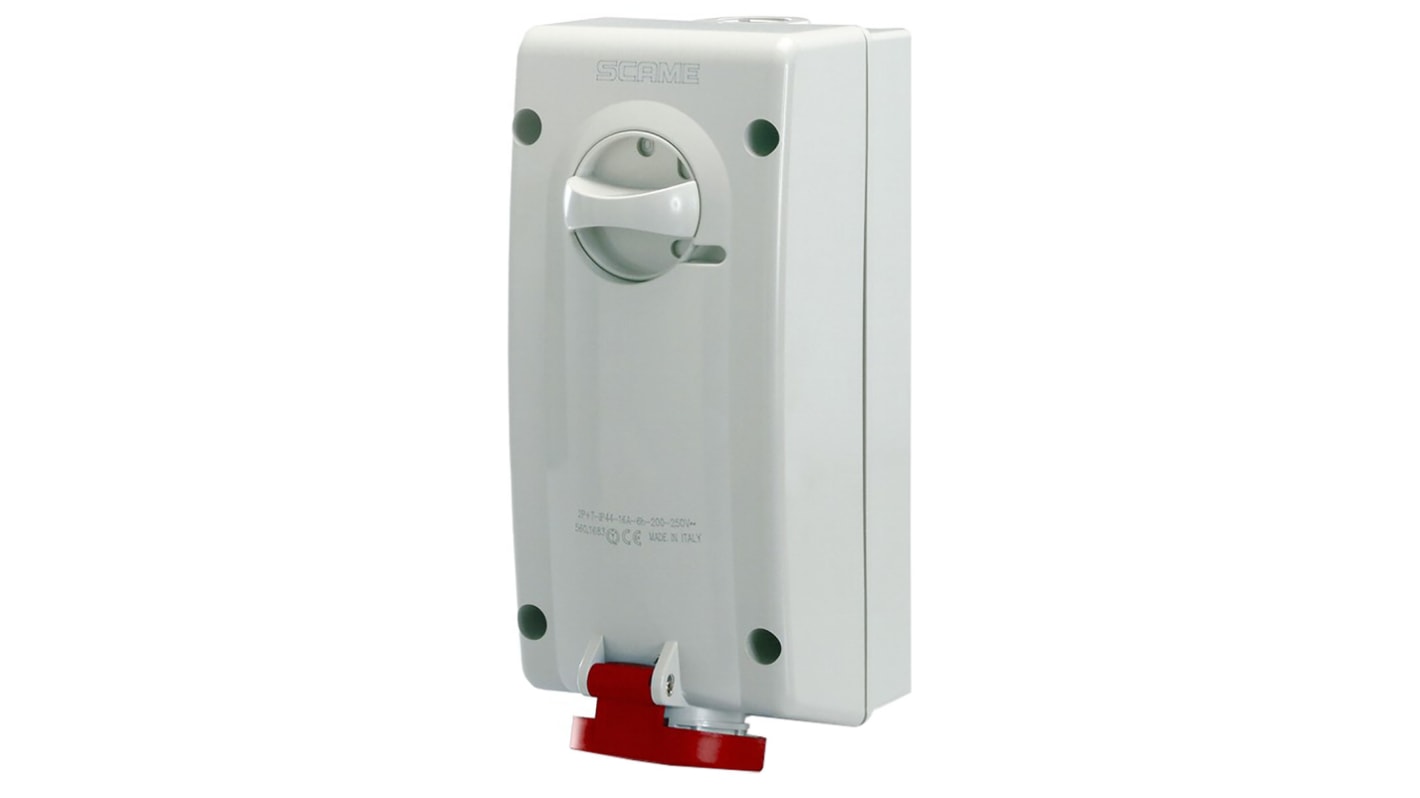 Scame Switchable IP44 Industrial Interlock Socket 3P+E, Earthing Position 6h, 32A, 415 V