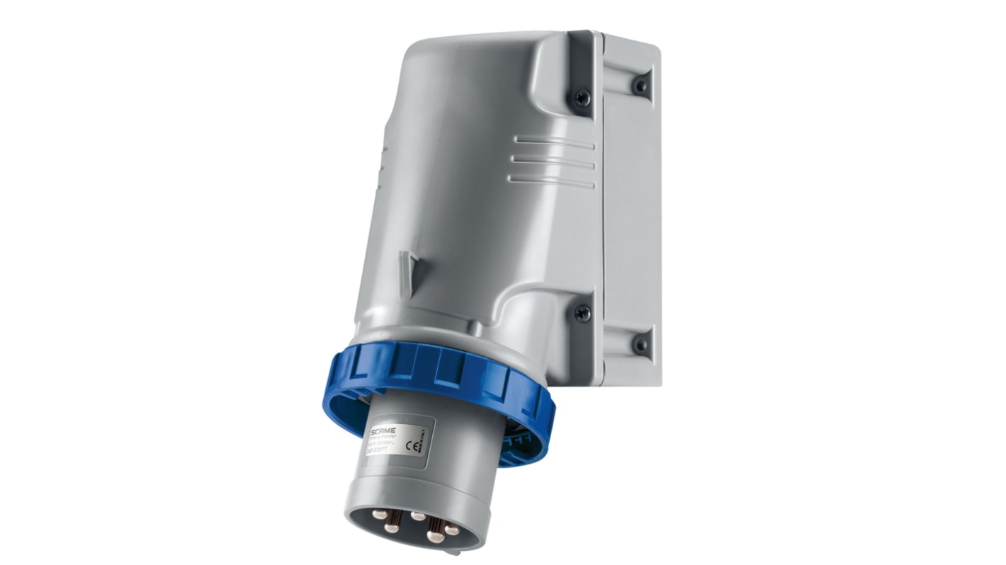 Scame IP67 Blue Wall Mount 2P + E Industrial Power Plug, Rated At 125A, 230 V