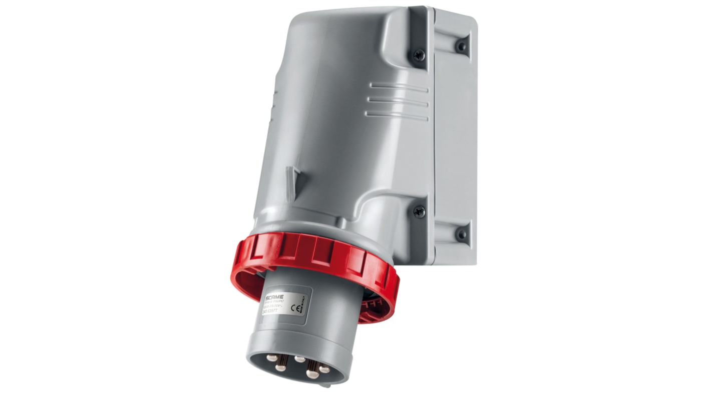 Scame IP67 Red Wall Mount 3P + N + E Industrial Power Plug, Rated At 125A, 415 V