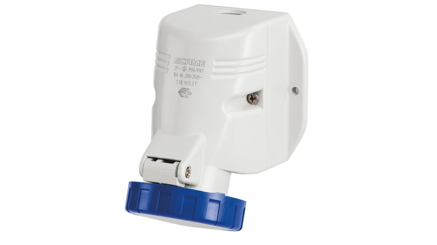 Scame IP67 Blue Wall Mount 2P + E Industrial Power Socket, Rated At 125A, 230 V