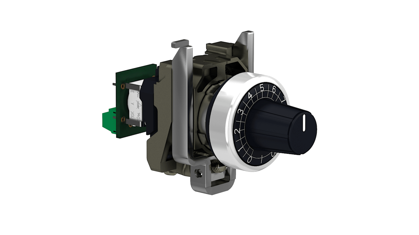 Schneider Electric XB4BD912R1K 1 modul Cermet, Dreje Potentiometer, 6 mm aksel, Panelmontering, 1kΩ, ±10%, 1W Lineær