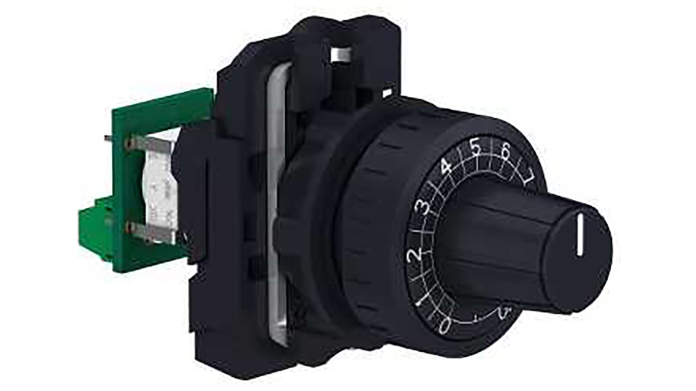Schneider Electric XB5AD912R10K 1 modul Cermet, Dreje Potentiometer, 6 mm aksel, Panelmontering, 10kΩ, ±10%, 1W Lineær