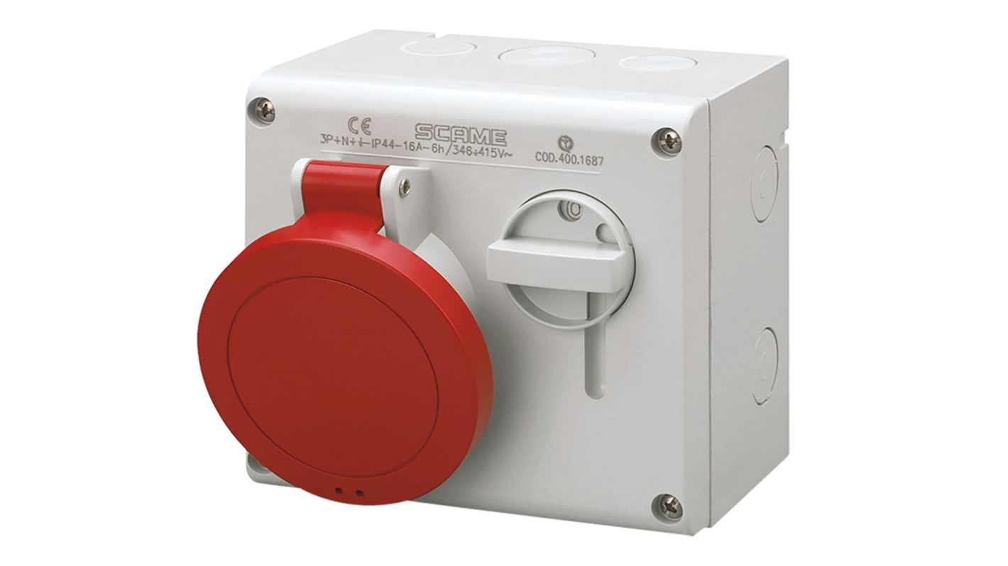 Průmyslový bezpečnostní zámek barva Červená, orientace těla: Rovný spínatelný, IP44 Zásuvka, formát pólů: 3P+N+E poloha