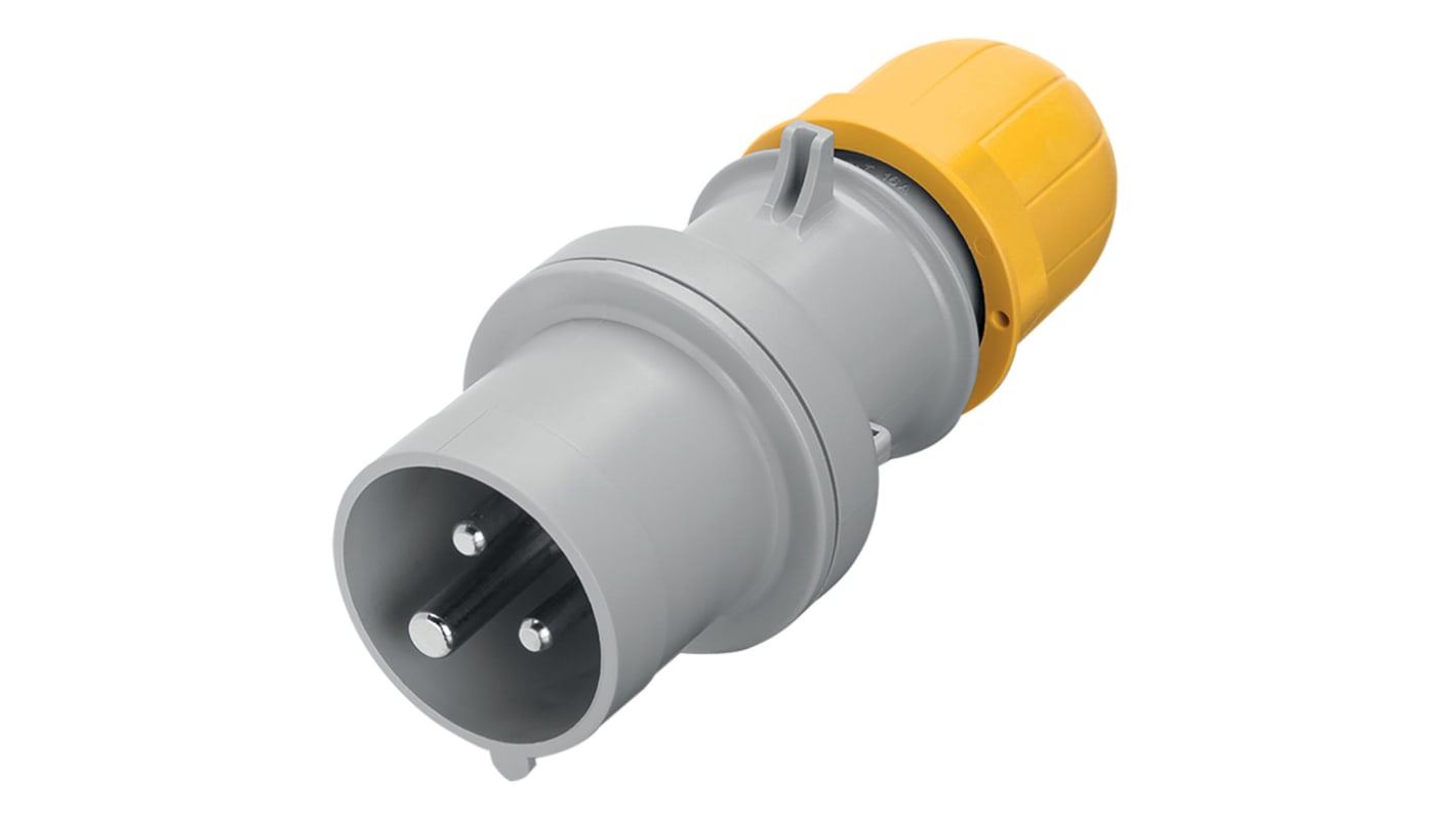 Scame IP44 Yellow Cable Mount 2P + E Industrial Power Plug, Rated At 64A, 110 V