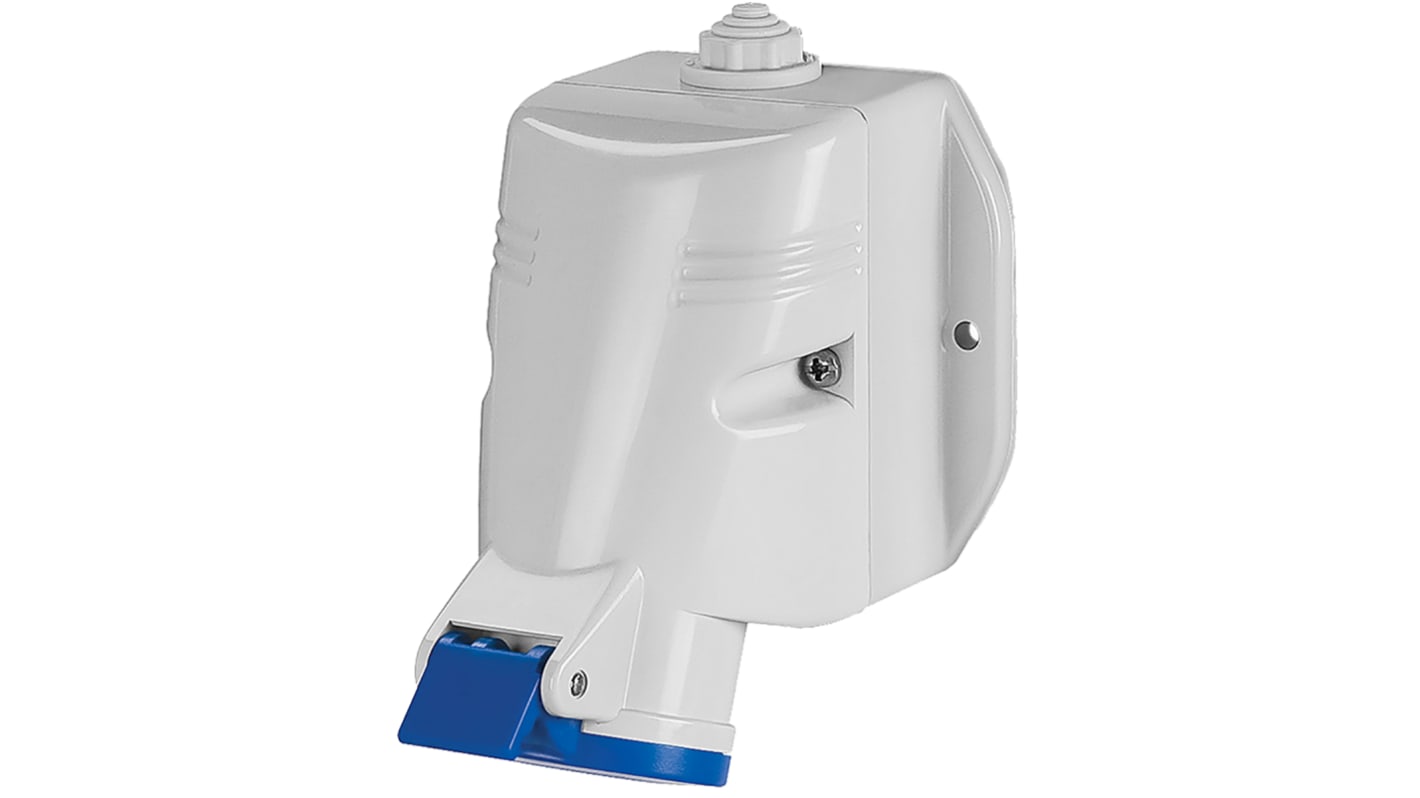 Conector de potencia industrial Hembra, Formato 2P + E, Orientación Recto, Azul, 230 V, 16A, IP44