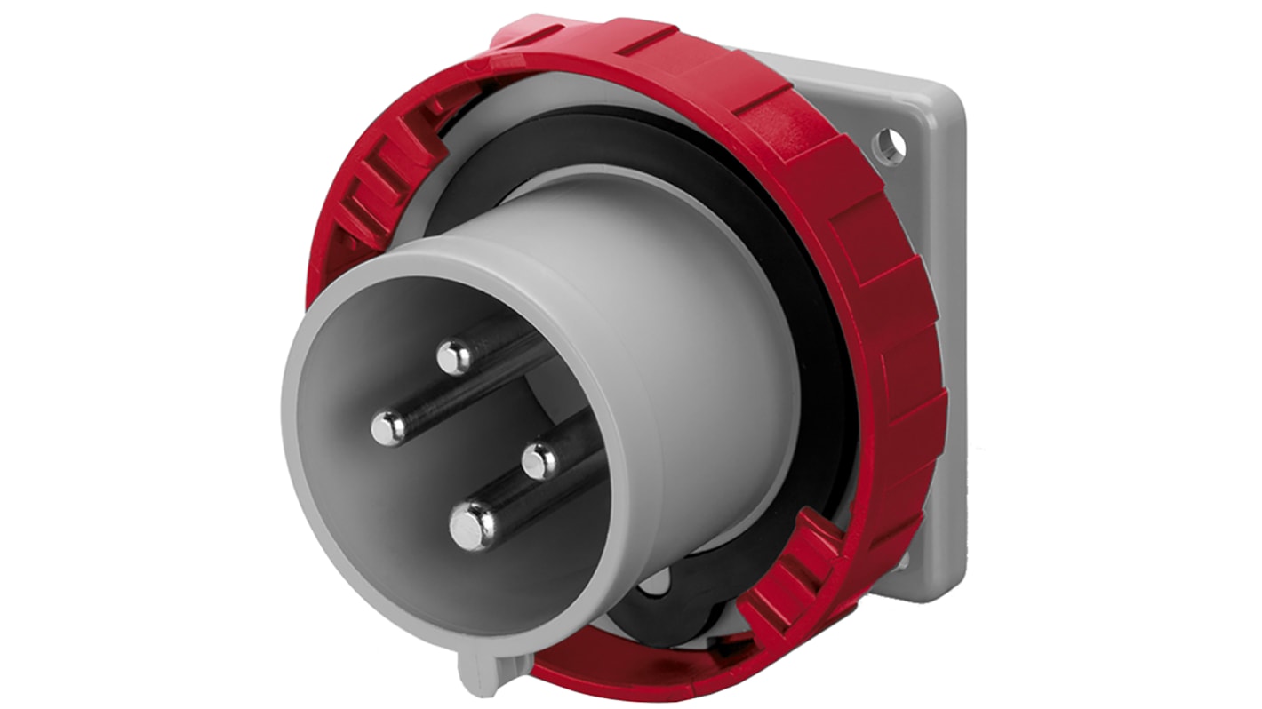 Scame IP67 Red Panel Mount 3P + E Industrial Power Plug, Rated At 32A, 415 V