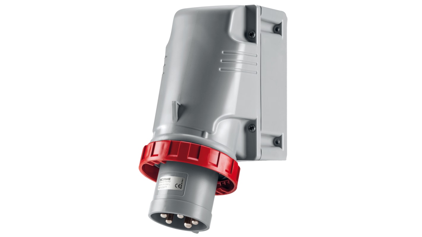 Scame IP67 Red Wall Mount 3P + E Industrial Power Plug, Rated At 64A, 415 V