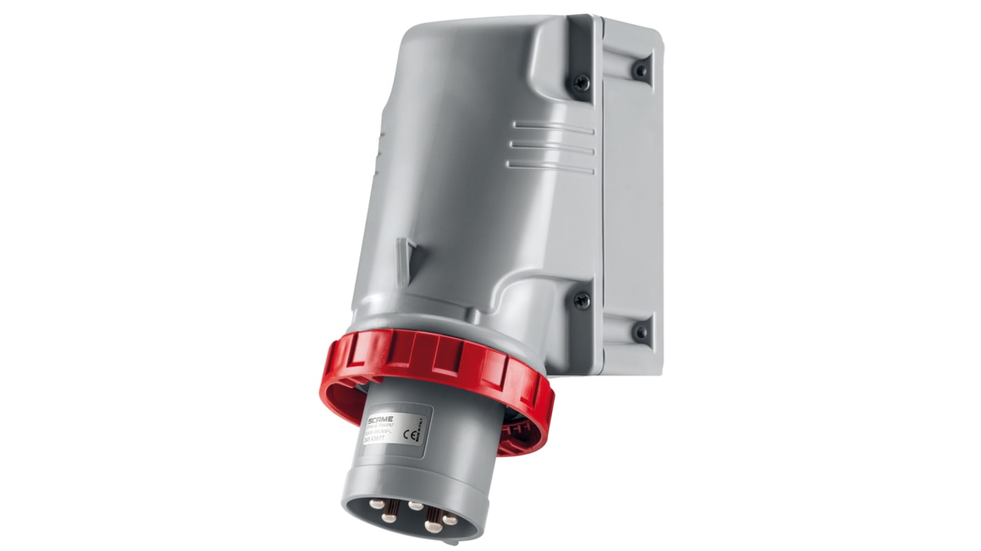 Scame IP67 Red Wall Mount 3P + N + E Industrial Power Plug, Rated At 64A, 415 V