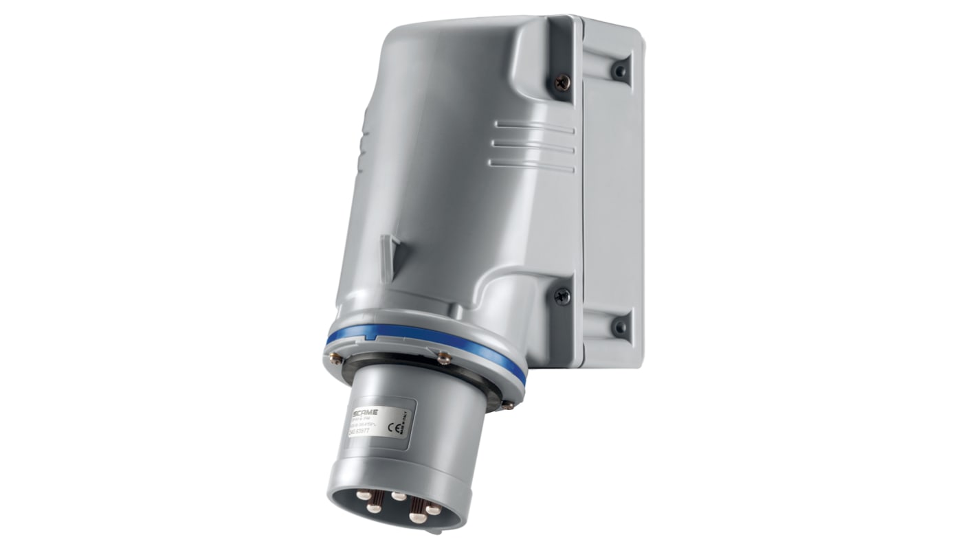 Scame IP44 Blue Wall Mount 2P + E Industrial Power Plug, Rated At 64A, 230 V