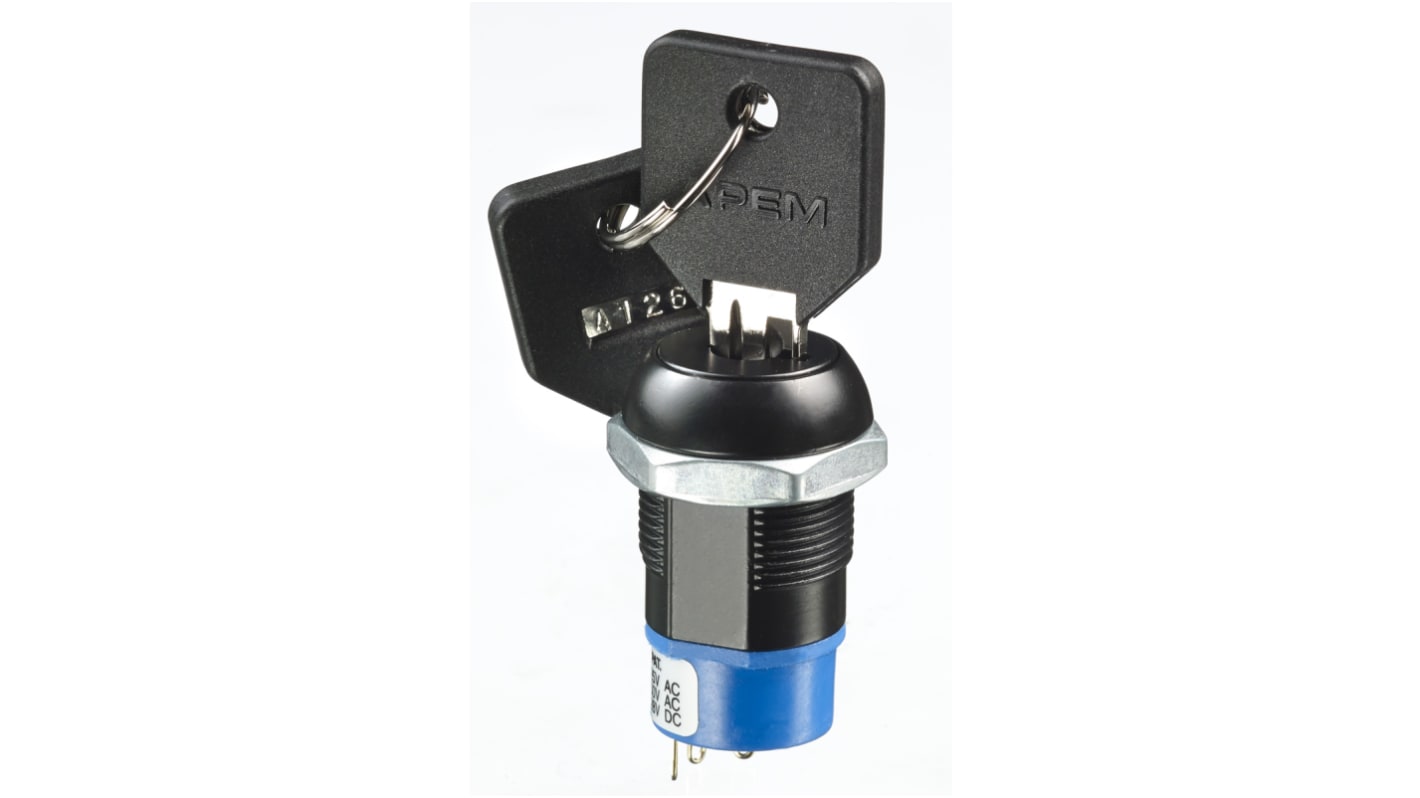 Interruptor de Llave, DP3T, 4 A, 3 vías, -30 → +85°C