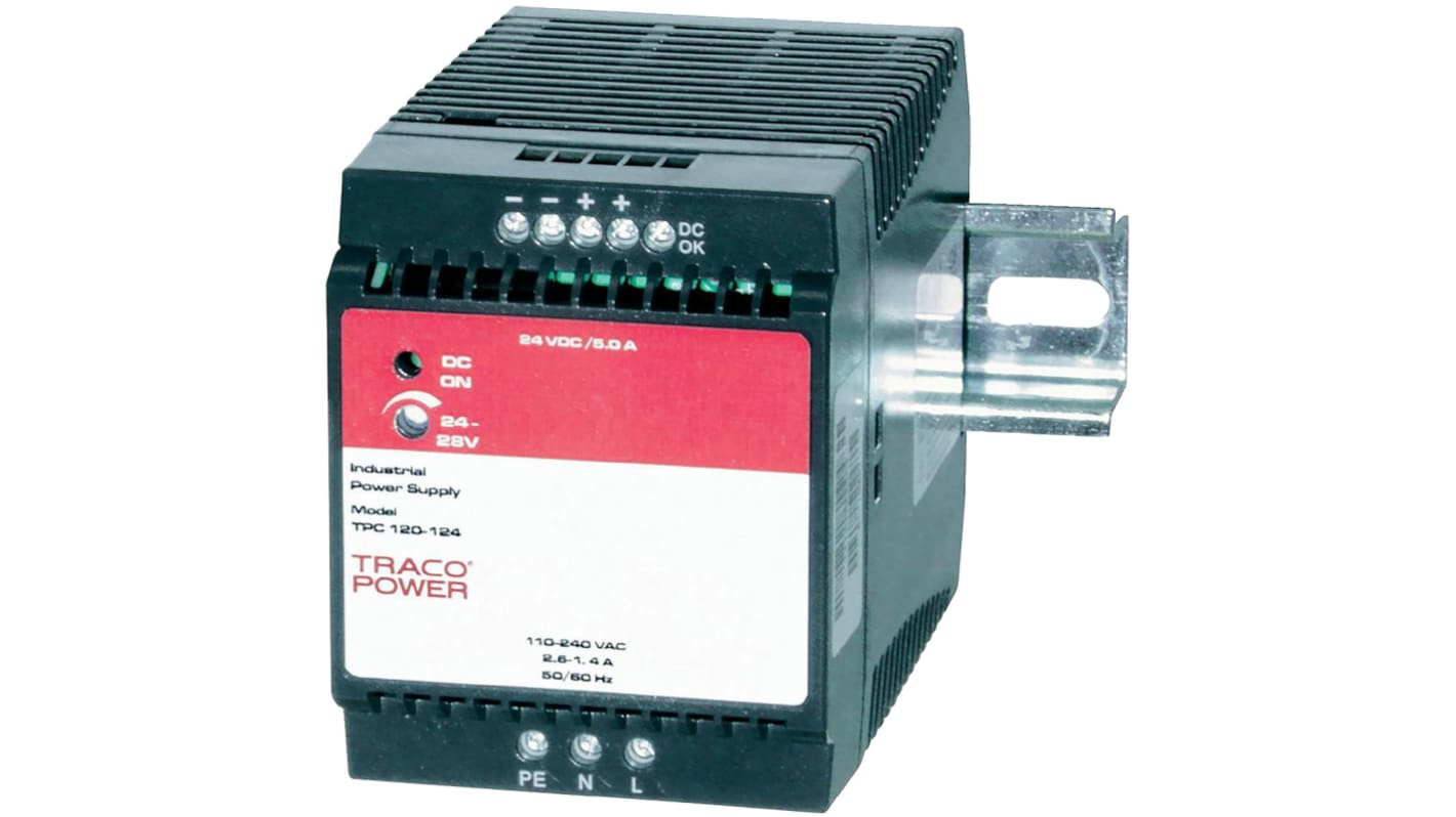 TRACOPOWER TPC DIN Rail Power Supply, 85 → 264 V ac / 90 → 375V dc ac, dc Input, 24V dc dc Output, 5A