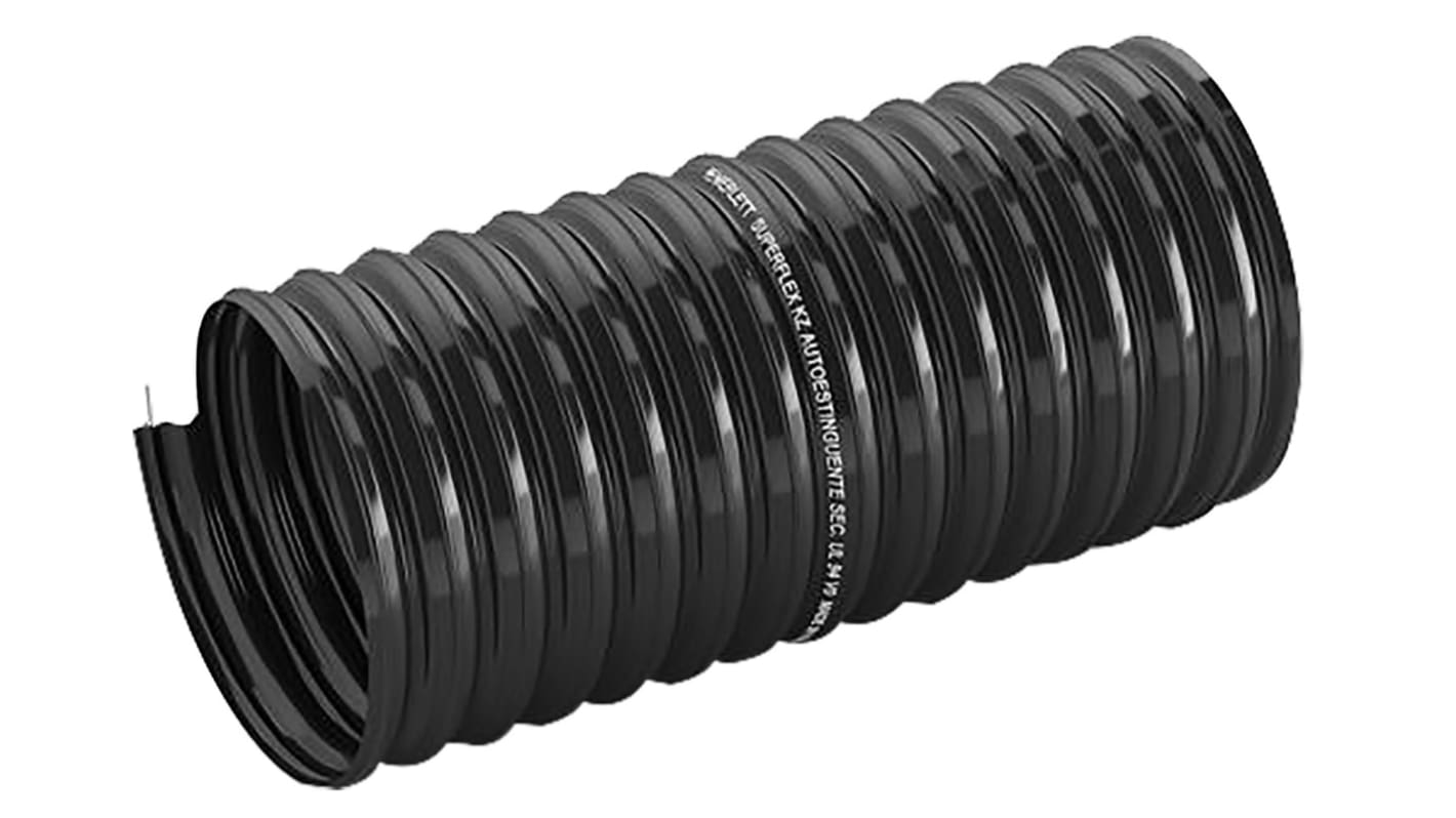Ohebné potrubí, PVC délka 10m barva Černá vyztužené poloměr ohybu 63mm pro Vzduch, Piliny, Prach, Plyn aplikace