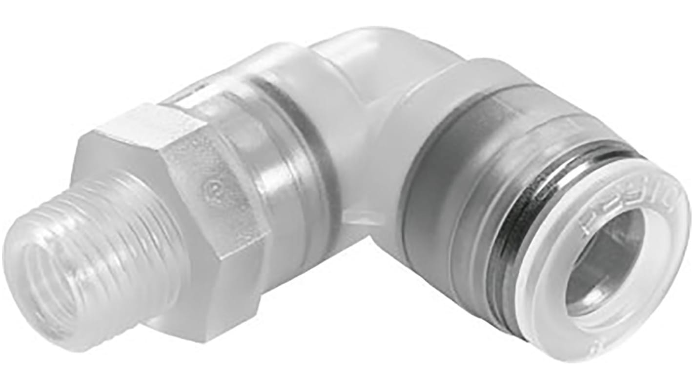 Festo NPQP Series Elbow Threaded Adaptor, R 1/8 Male to Push In 8 mm, Threaded-to-Tube Connection Style, 133055