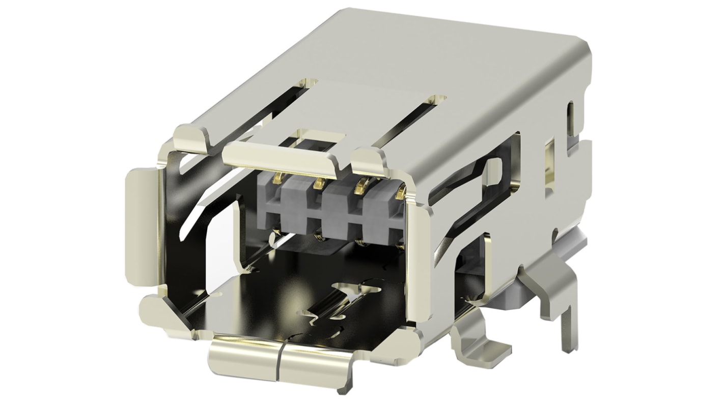 TE Connectivity Surface Mount Right Angle Mini I/O Connector Female, 8 Way, Shielded