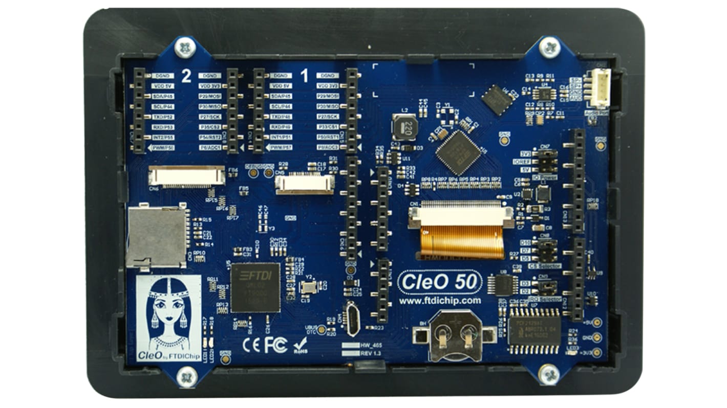 Modul displeje Bridgetek CleO 5in Rezistivní dotyková obrazovka, klasifikace: Arduino Shield 2 x MikroBus Slots