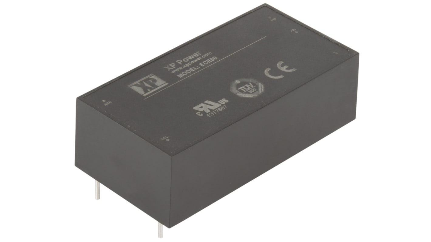 XP Power Switching Power Supply, ECE80US12, 12V dc, 6.67A, 80W, 1 Output, 85 → 264V ac Input Voltage