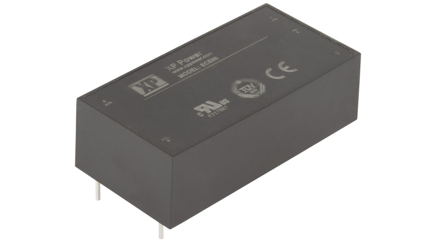 XP Power Switching Power Supply, ECE80US24, 24V dc, 3.33A, 80W, 1 Output, 85 → 264V ac Input Voltage