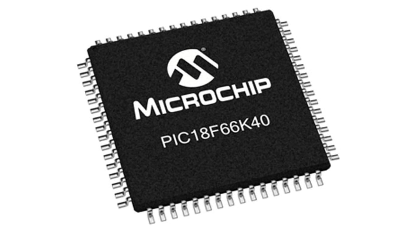 Microchip PIC18LF66K40-I/PT, 8bit PIC18 Microcontroller, PIC18LF, 64MHz, 64 kB Flash, 64-Pin TQFP