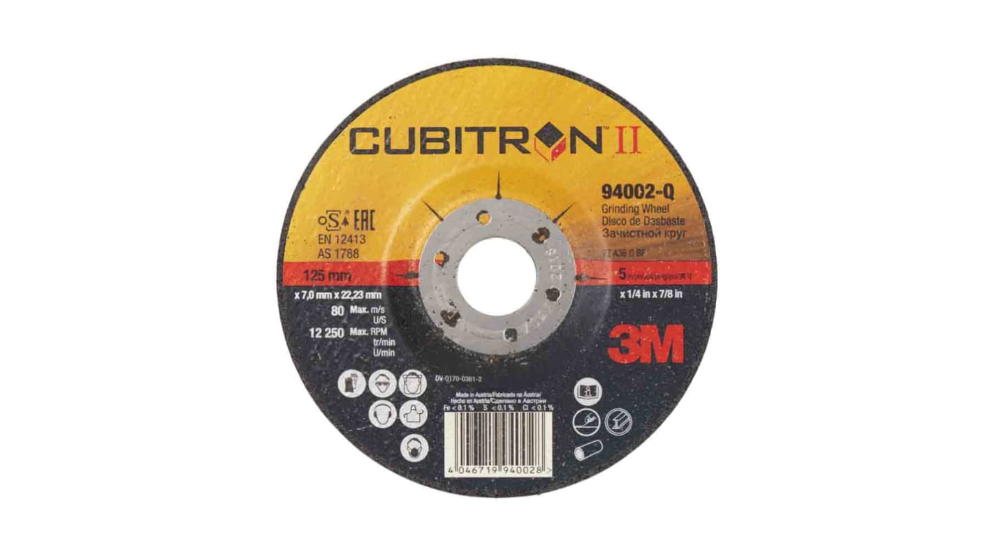 3M 3M™ Cubitron™ II Grinding Wheel Cubitron™ II Ceramic Grinding Wheel, 125mm Diameter, P60 Grit, Coarse