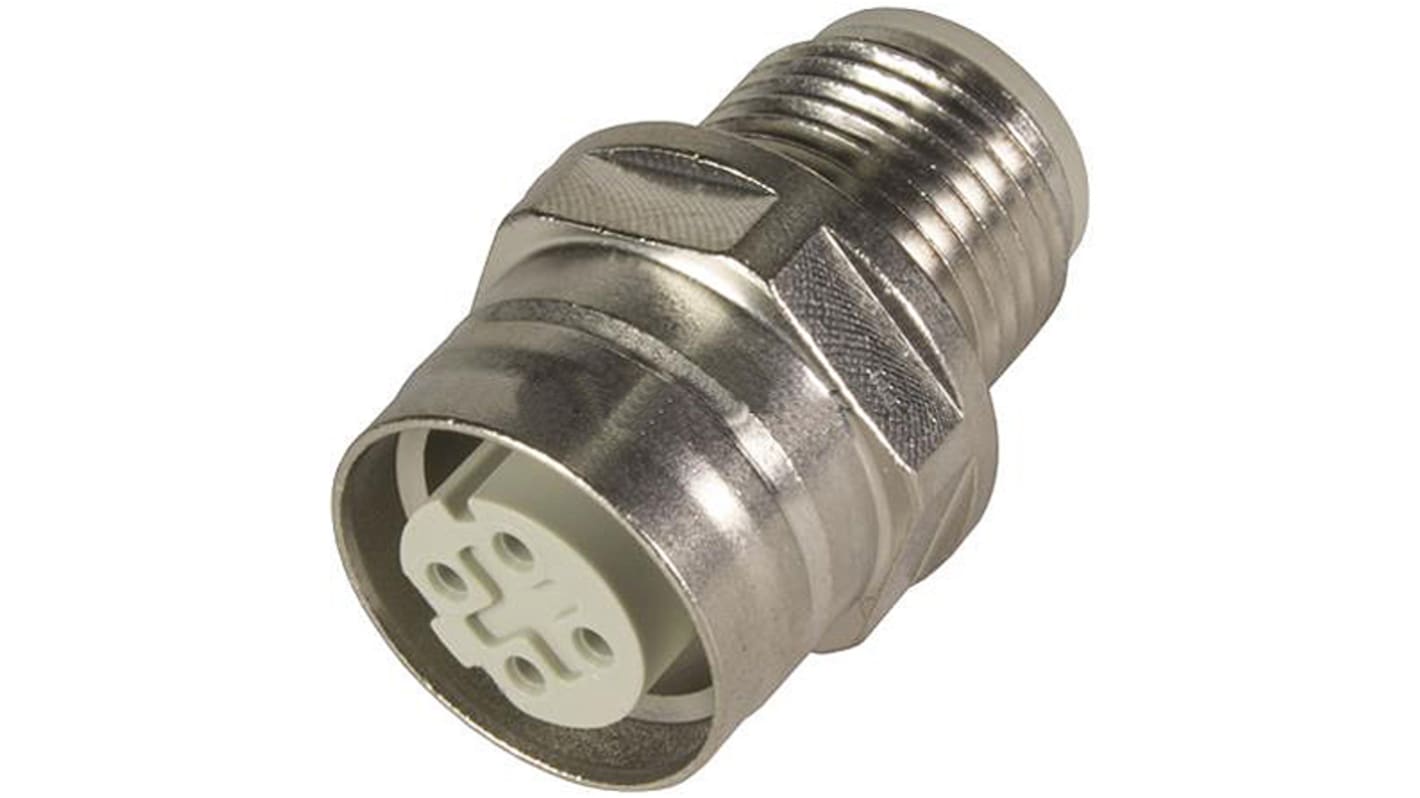 Adaptador conector circular, Ángulo recto Harting, de extremo M12 Hembra de 4 contactos, a extremo M12 Macho de 4