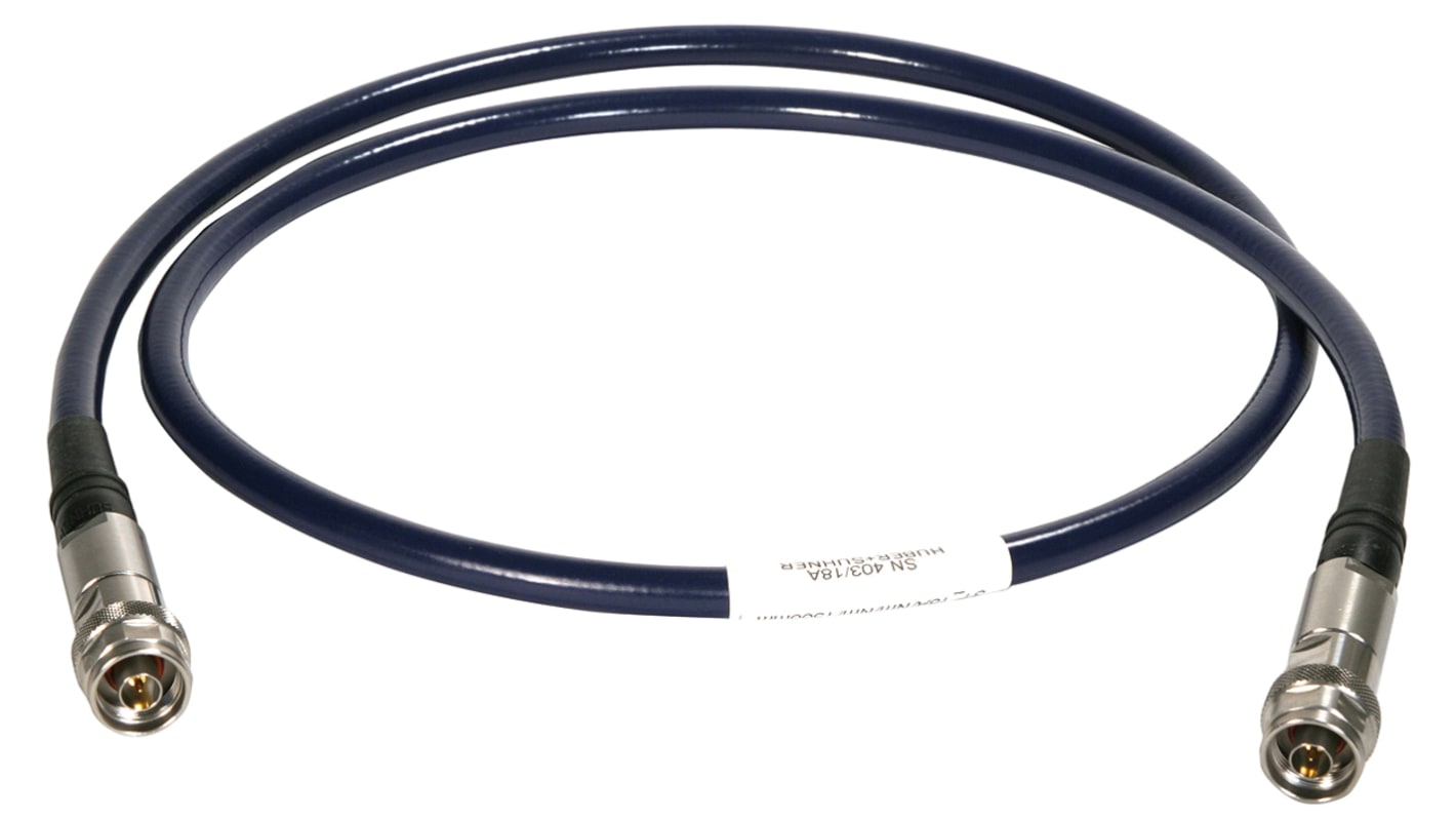 Cable coaxial RF Huber+Suhner, 50 Ω, con. A: Tipo N, Macho, con. B: Tipo N, Macho, long. 1.5m, funda de TPU Azul