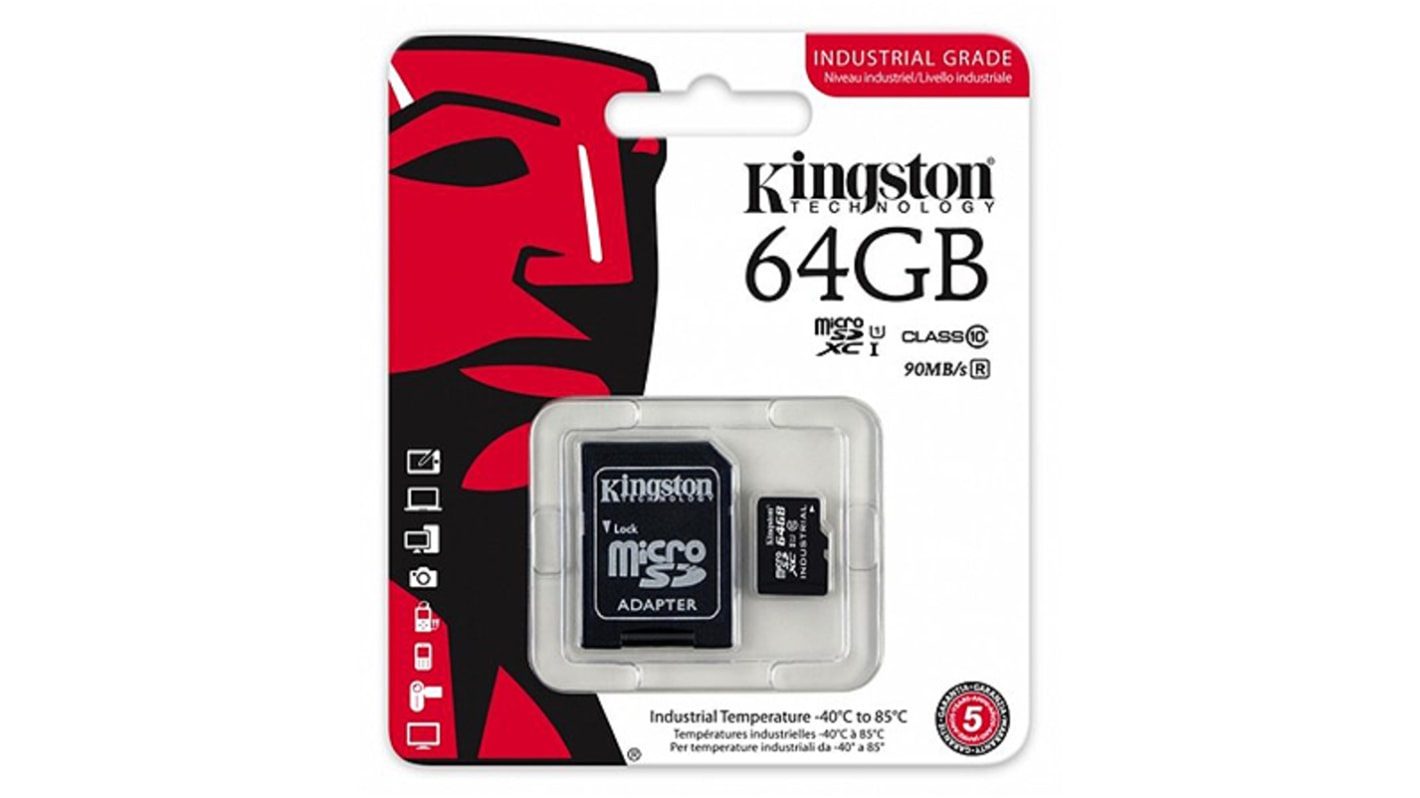 Kingston 64 GB Industrial MicroSDXC Micro SD Card, UHS-1