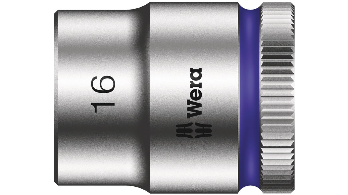 Wera 3/8 in Drive 16mm Standard Socket, 6 point, 30 mm Overall Length