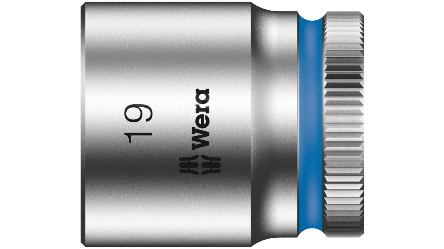 Wera 3/8 in Drive 19mm Standard Socket, 6 point, 30 mm Overall Length