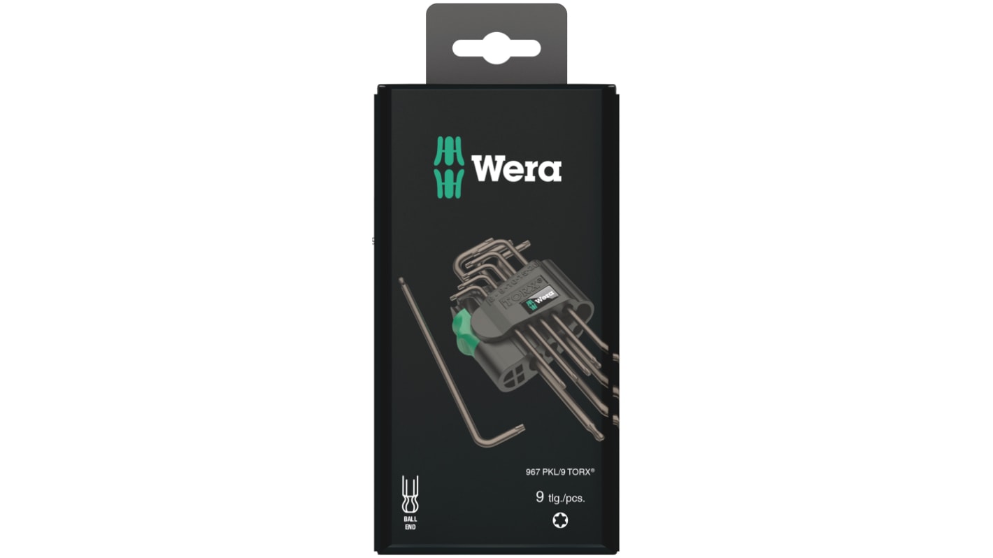 Wera Torx kulcskészlet, 9 darabos TX10x85 mm, TX15x90 mm, TX20x96 mm, TX25x104 mm, TX27x112 mm, TX30x122 mm, TX40x132