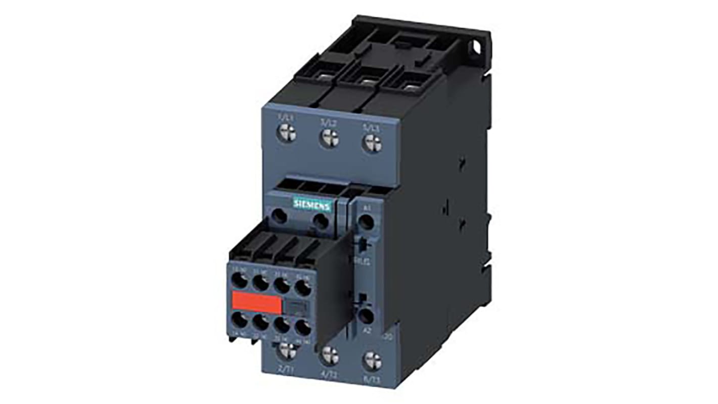 Contattore Siemens, serie 3RT2, 3 poli, 3 NO, 70 A, 22 kW, bobina 33 V c.a./c.c.