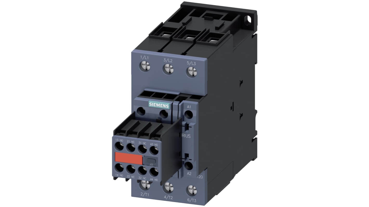 Siemens 3RT2 Series Contactor, 20 → 33 V ac/dc Coil, 3-Pole, 80 A, 30 kW, 3NO, 690 V ac