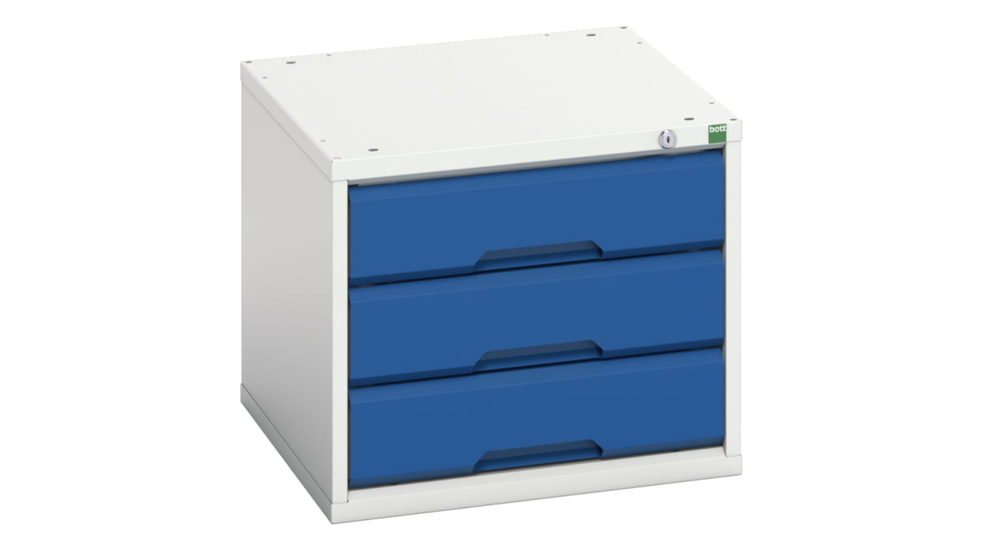 Bott 3 Drawer Storage Unit, Steel, 450mm x 525mm x 550mm, Blue, Grey