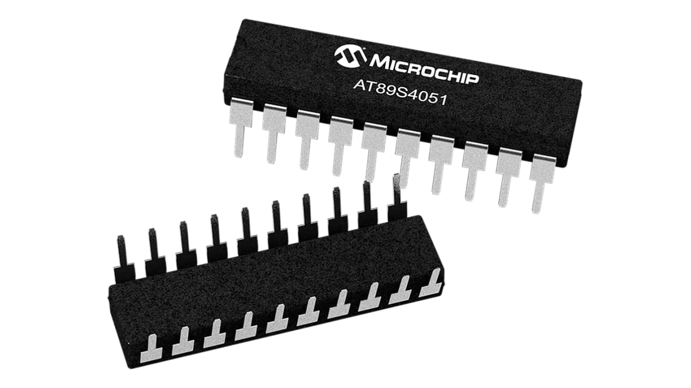 Microcontrolador Microchip AT89S4051-24PU, núcleo 8051 de 8bit, RAM 256 B, 24MHZ, PDIP de 20 pines