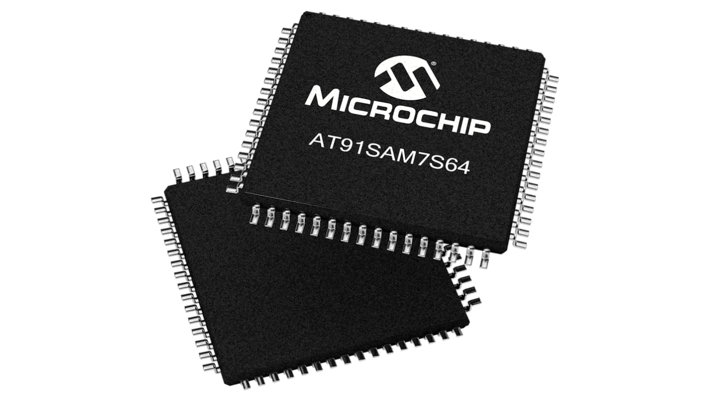 Microchip AT91SAM7S64C-AU, 32bit ARM7TDMI Microcontroller, AT91, 55MHz, 64 kB Flash, 64-Pin LQFP