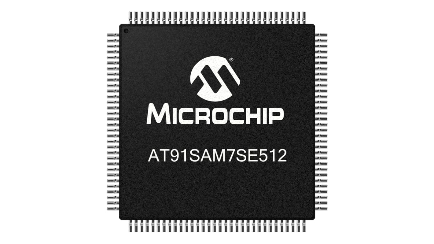 Microcontrolador Microchip AT91SAM7SE512B-AU, núcleo ARM7TDMI de 32bit, RAM 32 kB, 48MHZ, LQFP de 128 pines