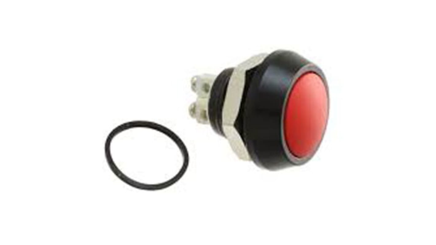 Interruptor de Botón Pulsador Bulgin, color de botón Rojo, SPST, acción momentánea, 2 A, 36V dc, Montaje en Panel, IP67
