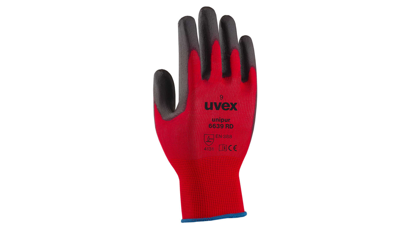 Uvex Unipur 6639 RD Red Polyamide General Purpose Work Gloves, Size 9, Polyurethane Coating
