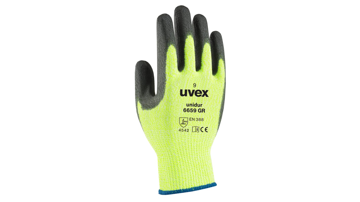 Guantes de trabajo de Fibra de vidrio, HPPE Verde Uvex serie Unidur 6659 GR, talla 9, con recubrimiento de NBR