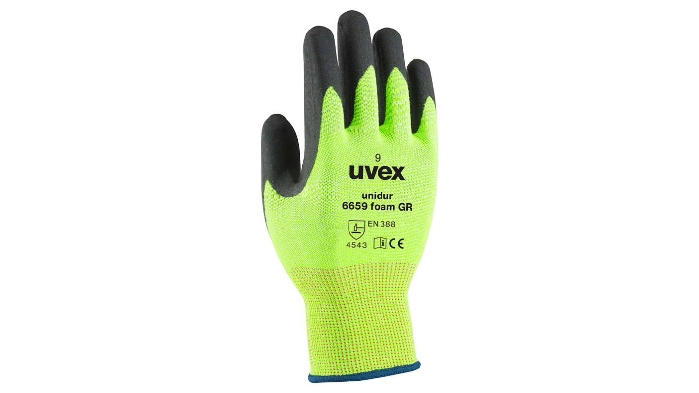 Uvex Unidur 6659 foam GR Green Glass Fibre, HPPE Cut Resistant Work Gloves, Size 9, Large, Nitrile Foam Coating