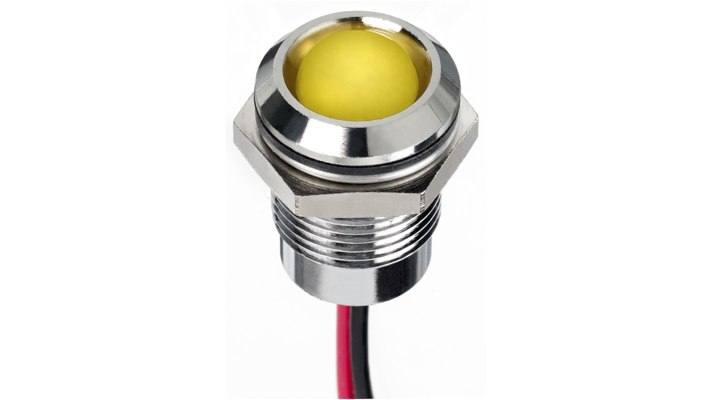 RS PRO Yellow Indicator, 2.0V dc, 14mm Mounting Hole Size, Lead Wires Termination, IP67