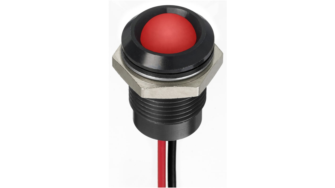 RS PRO Red Panel Mount Indicator, 12V dc, 14mm Mounting Hole Size, Lead Wires Termination, IP67