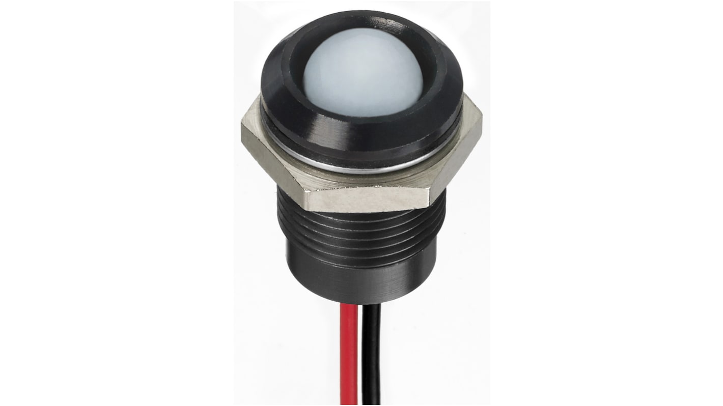 RS PRO White Indicator, 12V dc, 14mm Mounting Hole Size, Lead Wires Termination, IP67