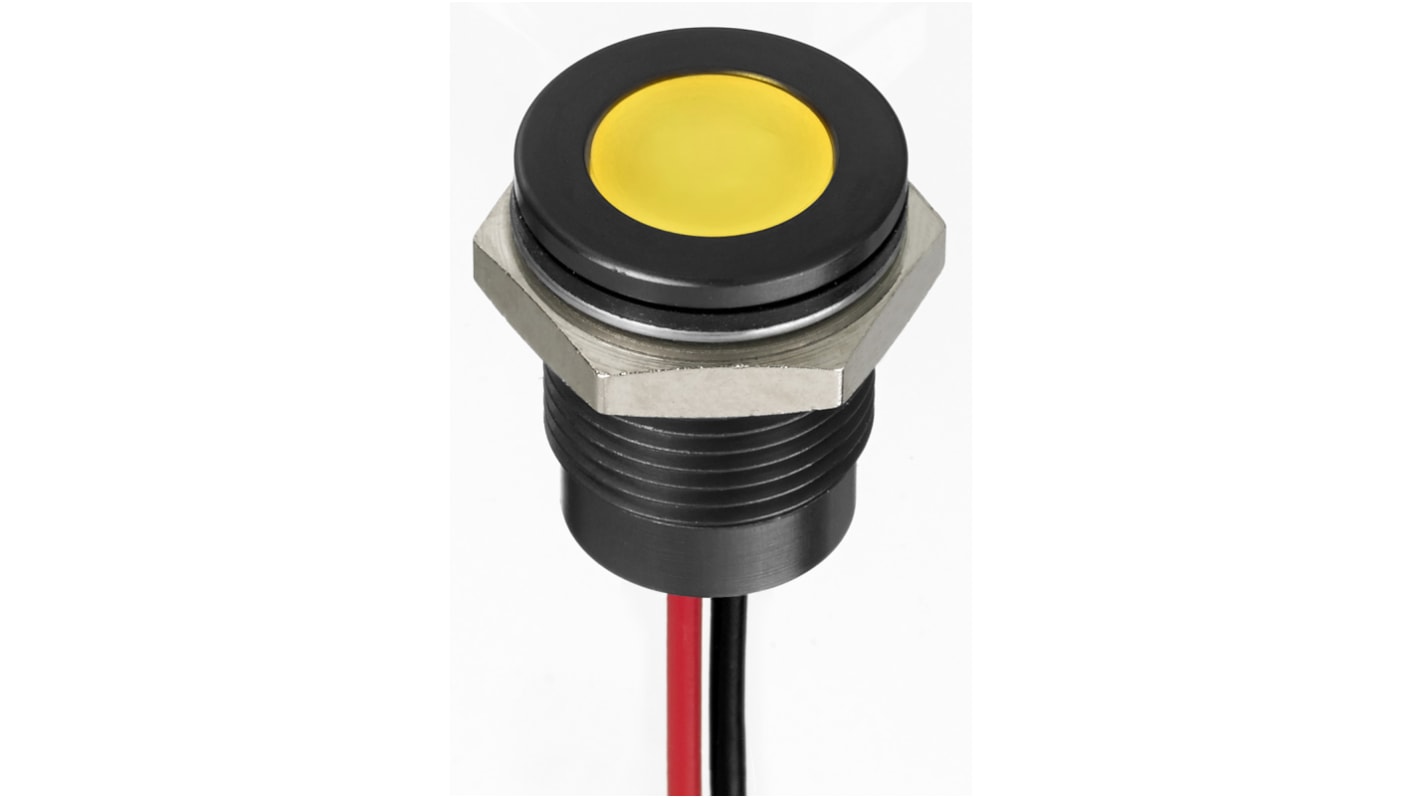 Indicatore da pannello RS PRO Giallo  a LED, 24V cc, IP67, A filo, foro da 14mm