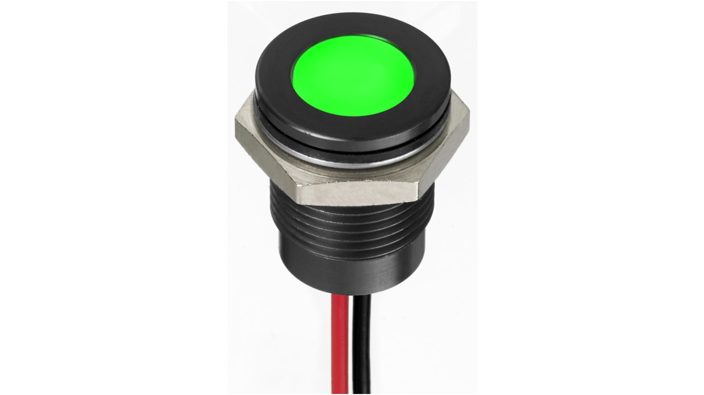 Voyant LED lumineux Vert RS PRO, dia. 14mm, 220V c.a., IP67 | RS