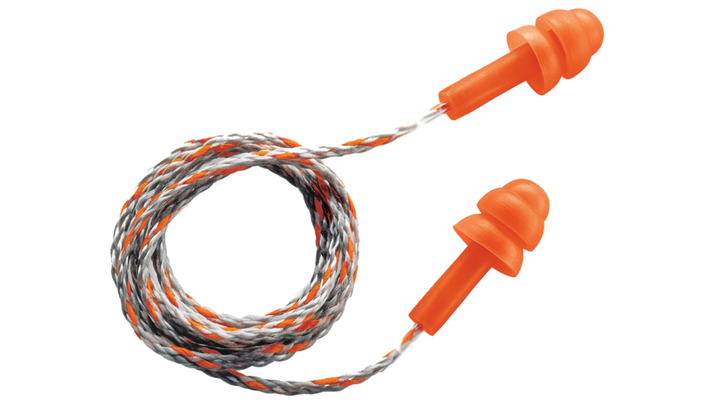 Uvex whisper Series Orange Reusable Corded Ear Plugs, 23dB Rated, 50 Pairs